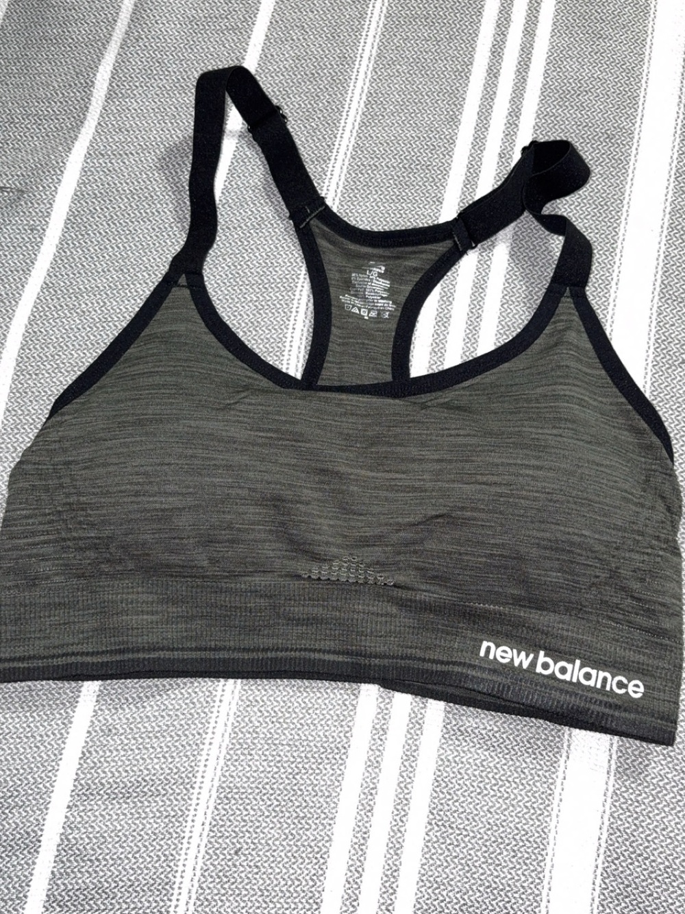 New Balance Army Green and Black Seamless Racerback Sports Bra